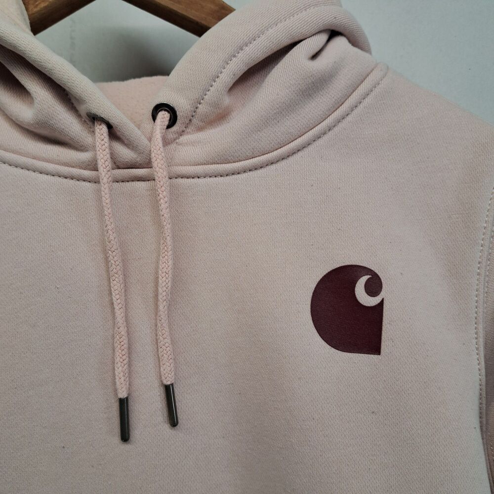 Carhartt Womens Medium Relaxed Fit Hoodie Sweatshirt Dusty Pink Sleeve Logo - Picture 2 of 14